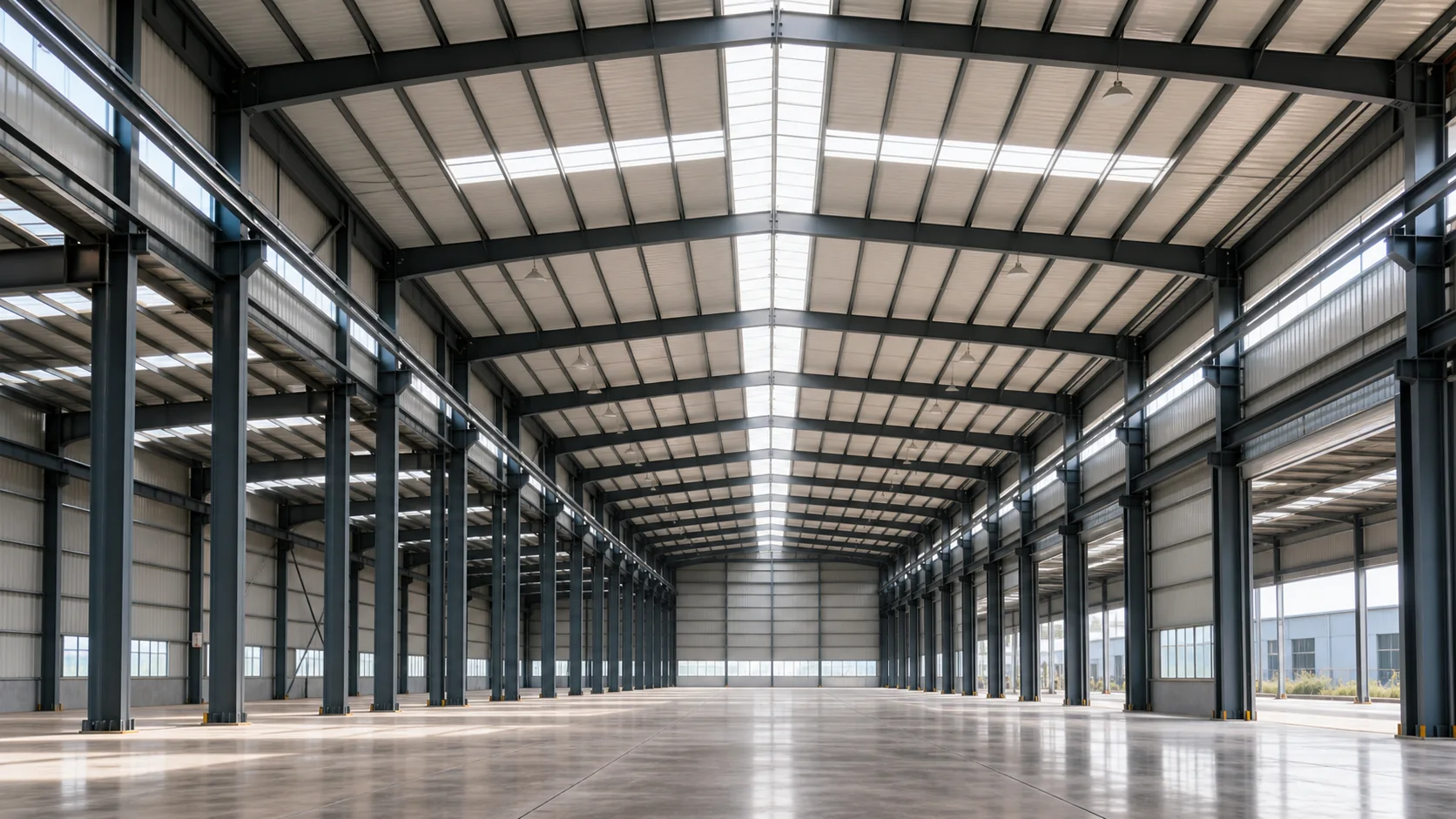 Large-span steel structure warehouse interior